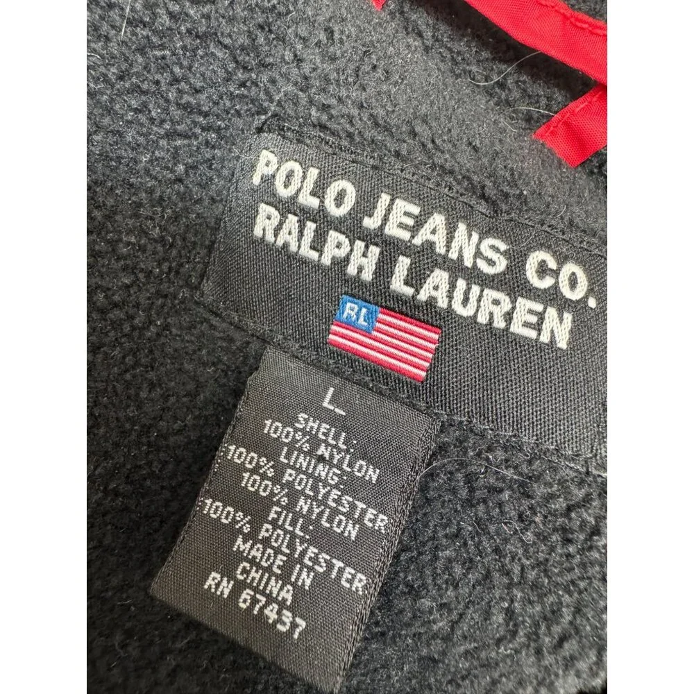 Vintage Polo Jeans Ralph Lauren Quilted Jacket Mens L Fleece Lined Full Zip Y2K - Picture 3 of 13